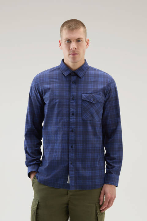 Pure Cotton Checked Shirt with Chest Pocket Blue | Woolrich