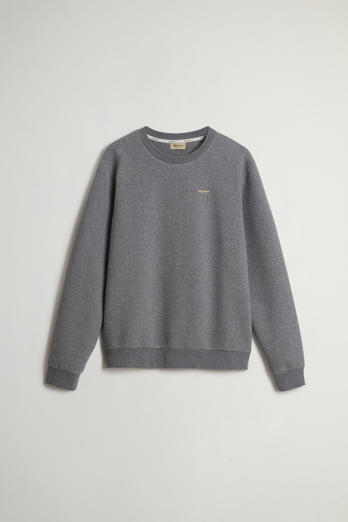 Crewneck Sweatshirt in Cotton-Blend Interlock with Logo Gray | Woolrich