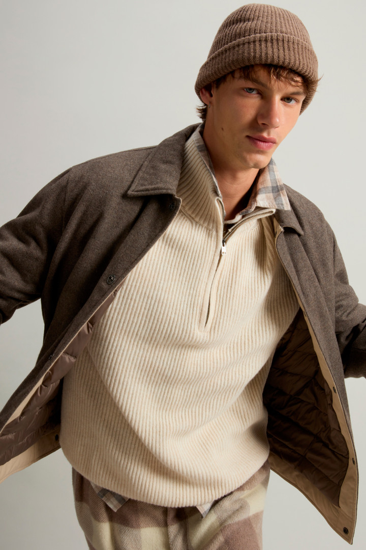 Half-Zipper Turtleneck Sweater in Wool and Cashmere Blend Beige photo 7 | Woolrich