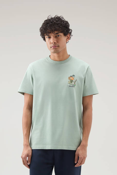 T-shirt voor jongens van zuiver katoen met grafische print Groen | Woolrich