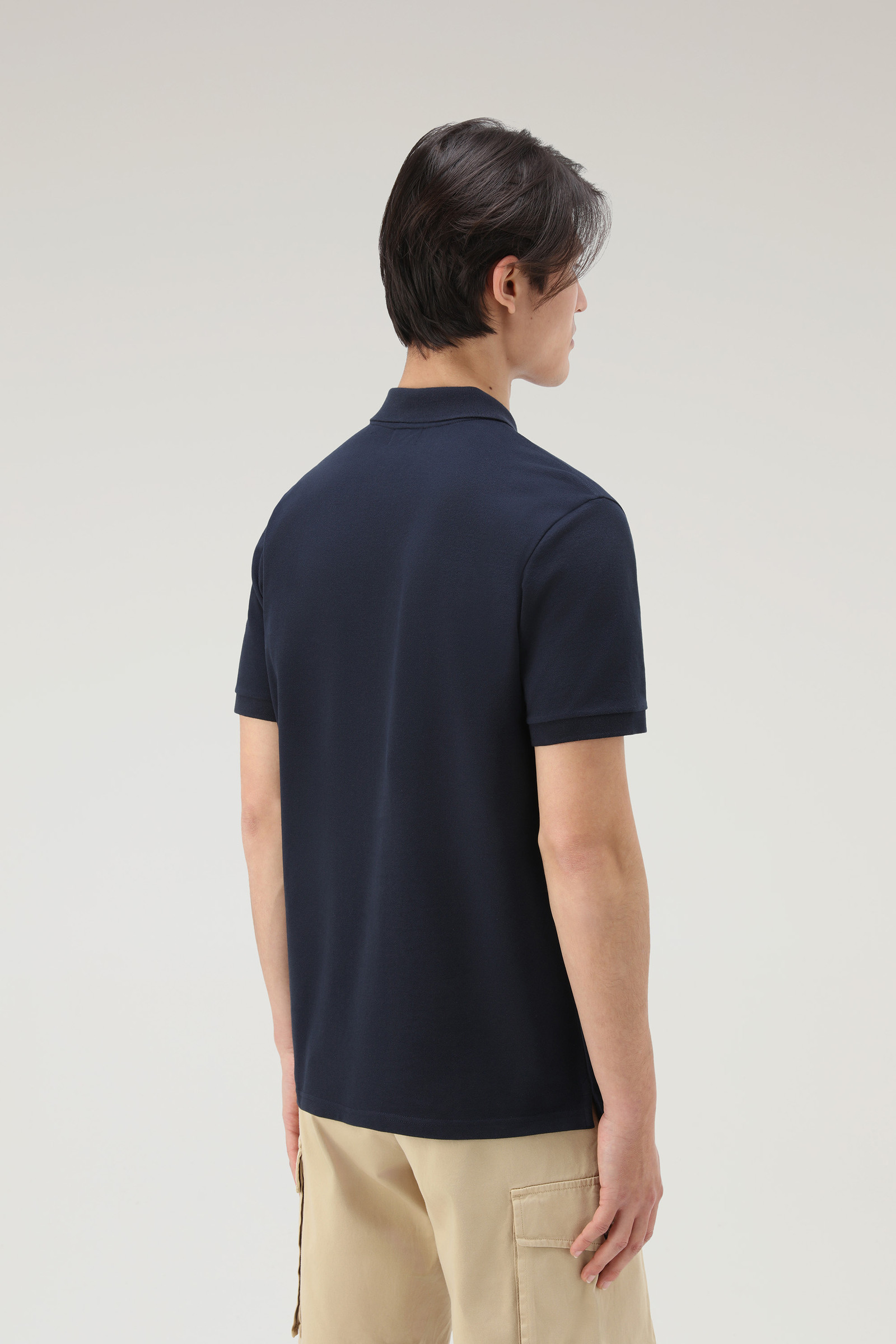 Polo a maniche corte in piqué di cotone elasticizzato blu photo 3 | Woolrich