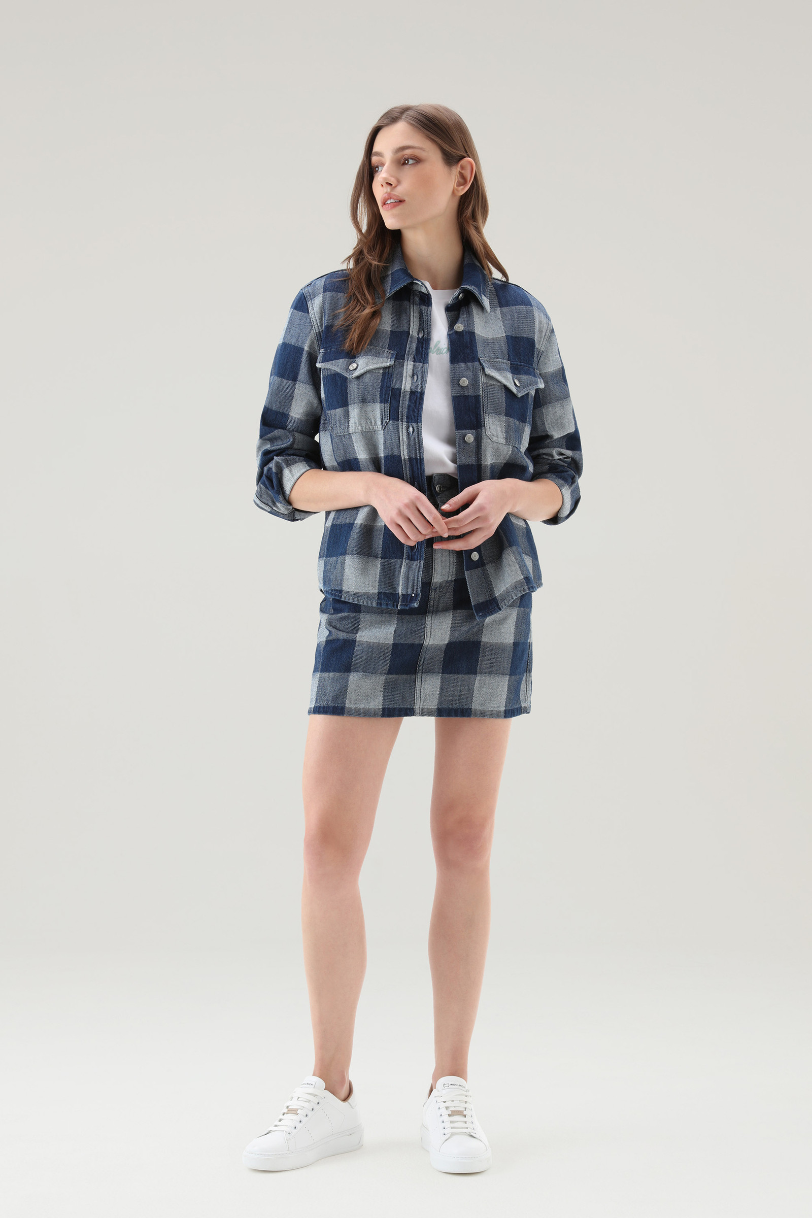 Minigonna a quadri in denim di puro cotone blu | Woolrich