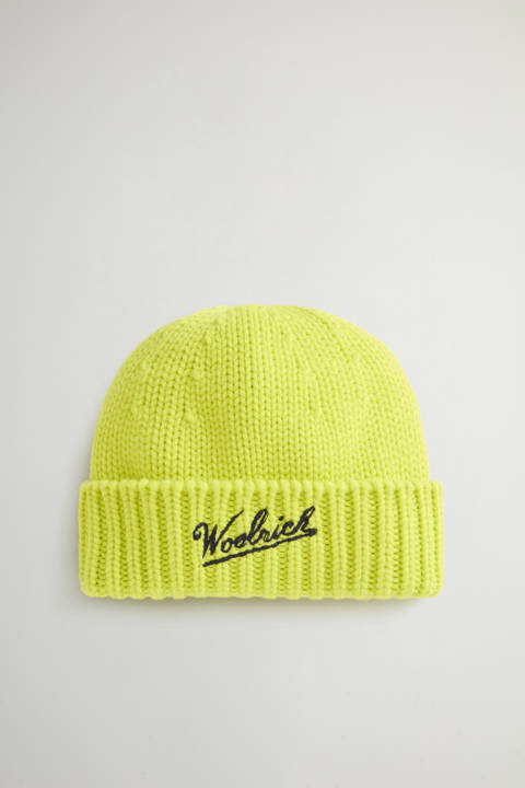 Beanie in Pure Merino Virgin Wool with Contrasting Logo Yellow | Woolrich