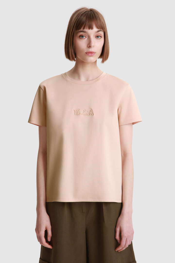 T-shirt van stretchkatoen met vintage logo in reliëf Roze | Woolrich