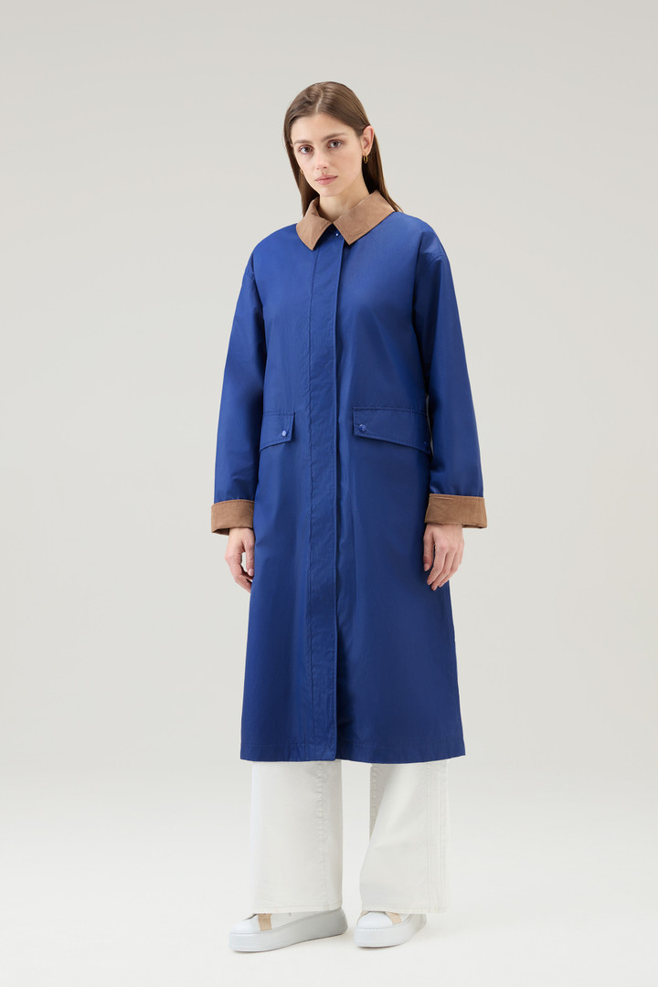 Waxed Trench Coat in Cotton Nylon Blend with Pointed Collar Blue photo 1 | Woolrich