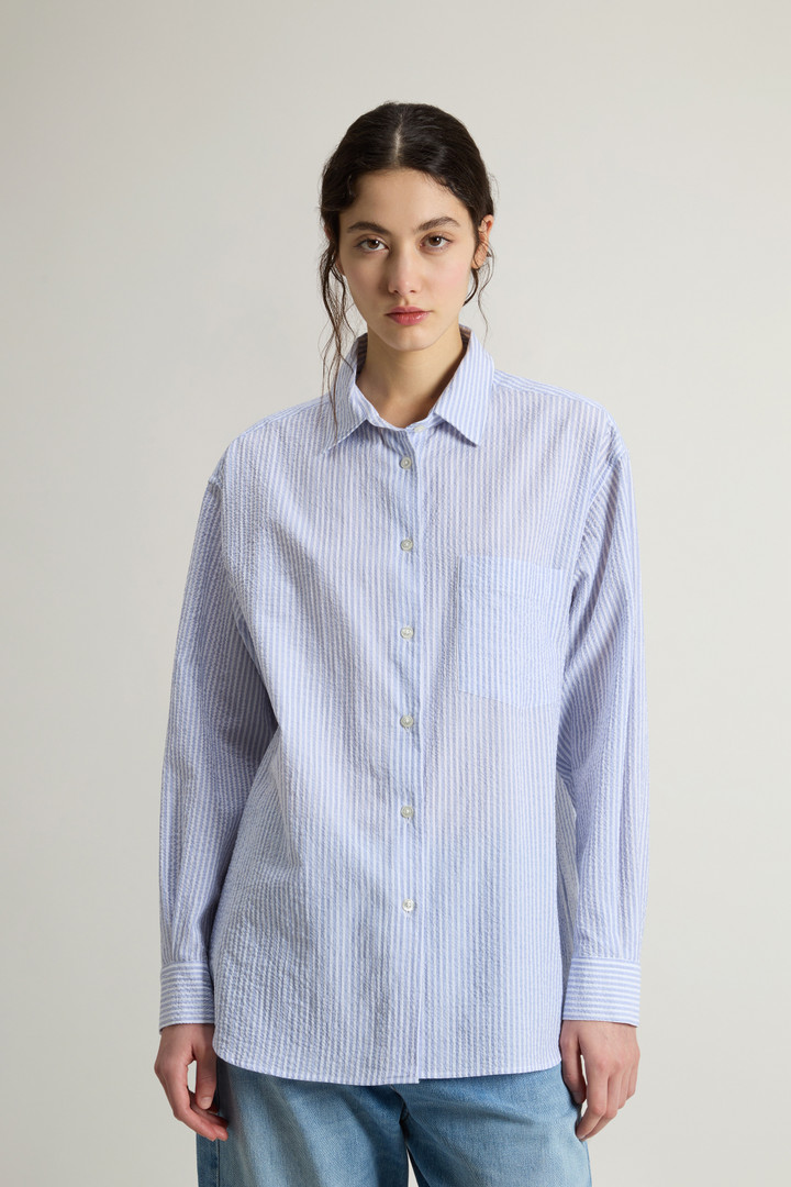 Woolrich Woman Seersucker Cotton Shirt Blue Size XL