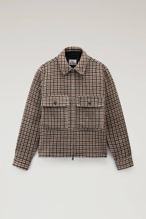 Wool Blend Zip-front Plaid Flannel Overshirt Brown | Woolrich