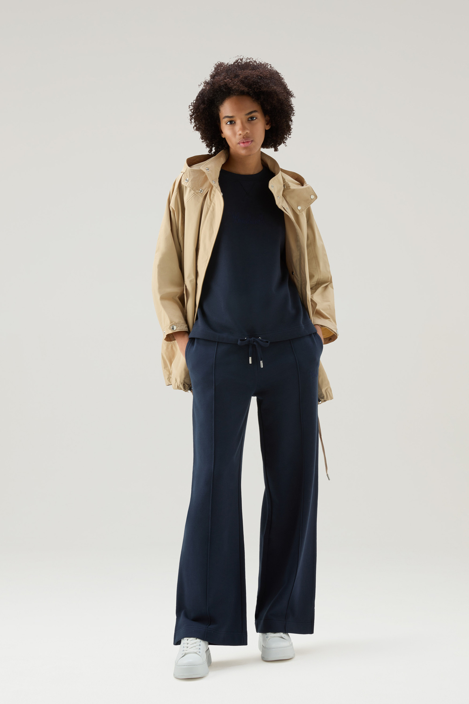 Sweat-shirt en pur coton avec manches trois-quarts bleu photo 2 | Woolrich