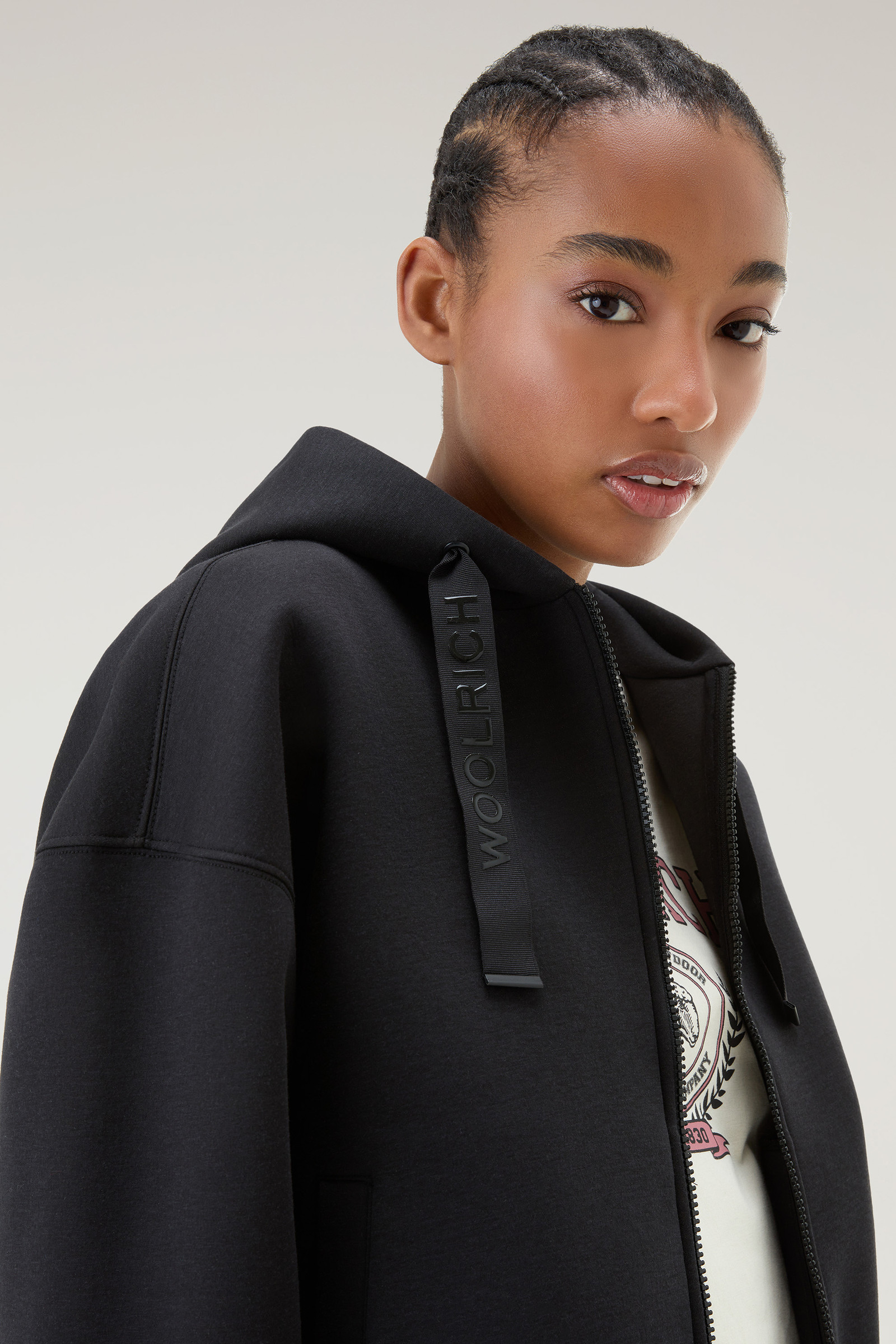 Women's Full-zip Hoodie in Mixed Cotton Black | Woolrich USA