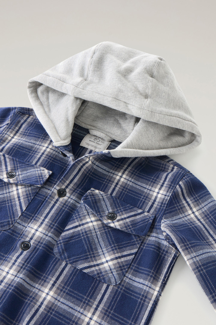 Boys' Hooded Check Overshirt in Heavy Flannel Blue photo 3 | Woolrich