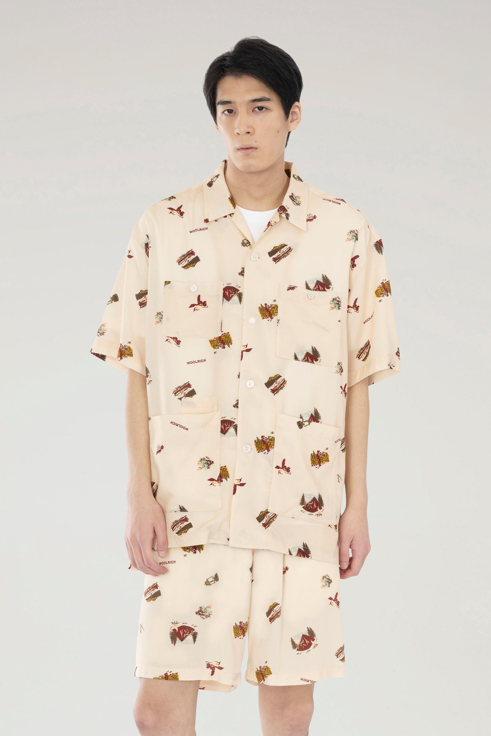 Short-sleeved Printed Shirt in Lyocell Beige photo 2 | Woolrich