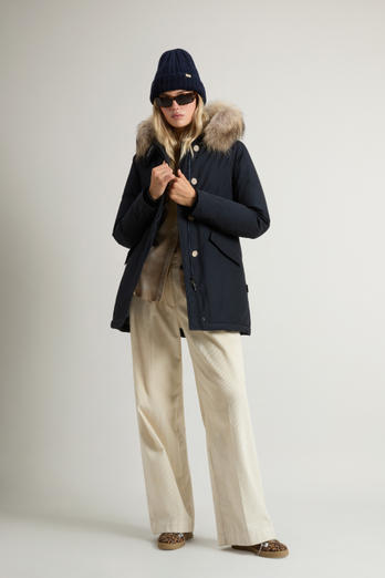Arctic Parka in Ramar Cloth with Detachable Fur Trim Blue | Woolrich