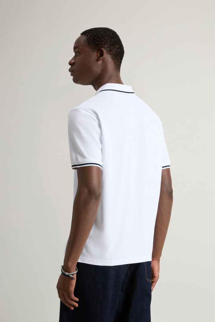 Monterey Polo Shirt in Stretch Cotton Piquet with Striped Edges White photo 3 | Woolrich