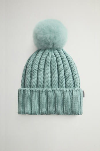 Beanie aus Merino-Schurwolle mit abnehmbarem Pompon aus Kaschmirwolle Grün | Woolrich