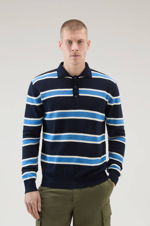 Long-Sleeved Knit Polo Blue | Woolrich