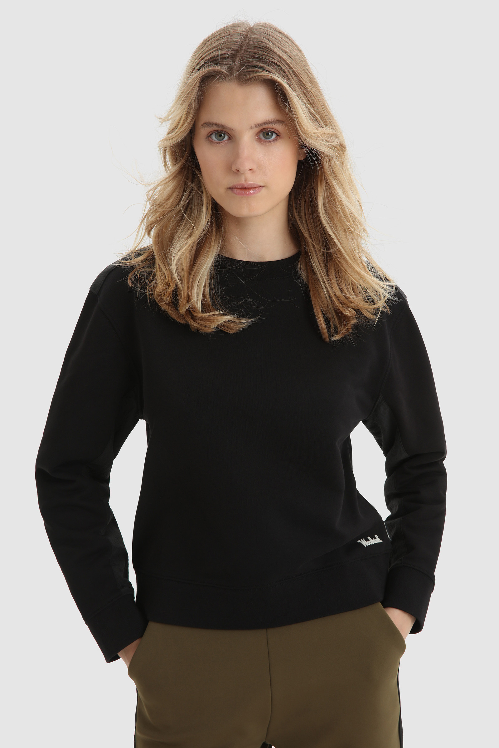 Sweat en coton avec détails en nylon froissé noir | Woolrich