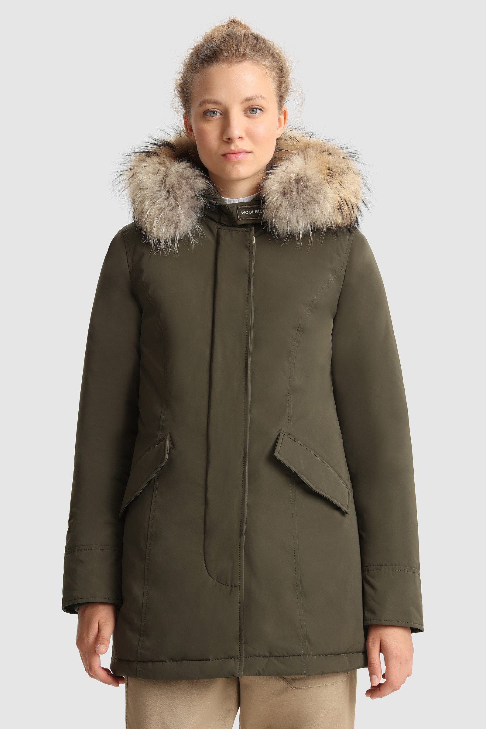 Women's Arctic Parka in City Fabric with Removable Fur Green