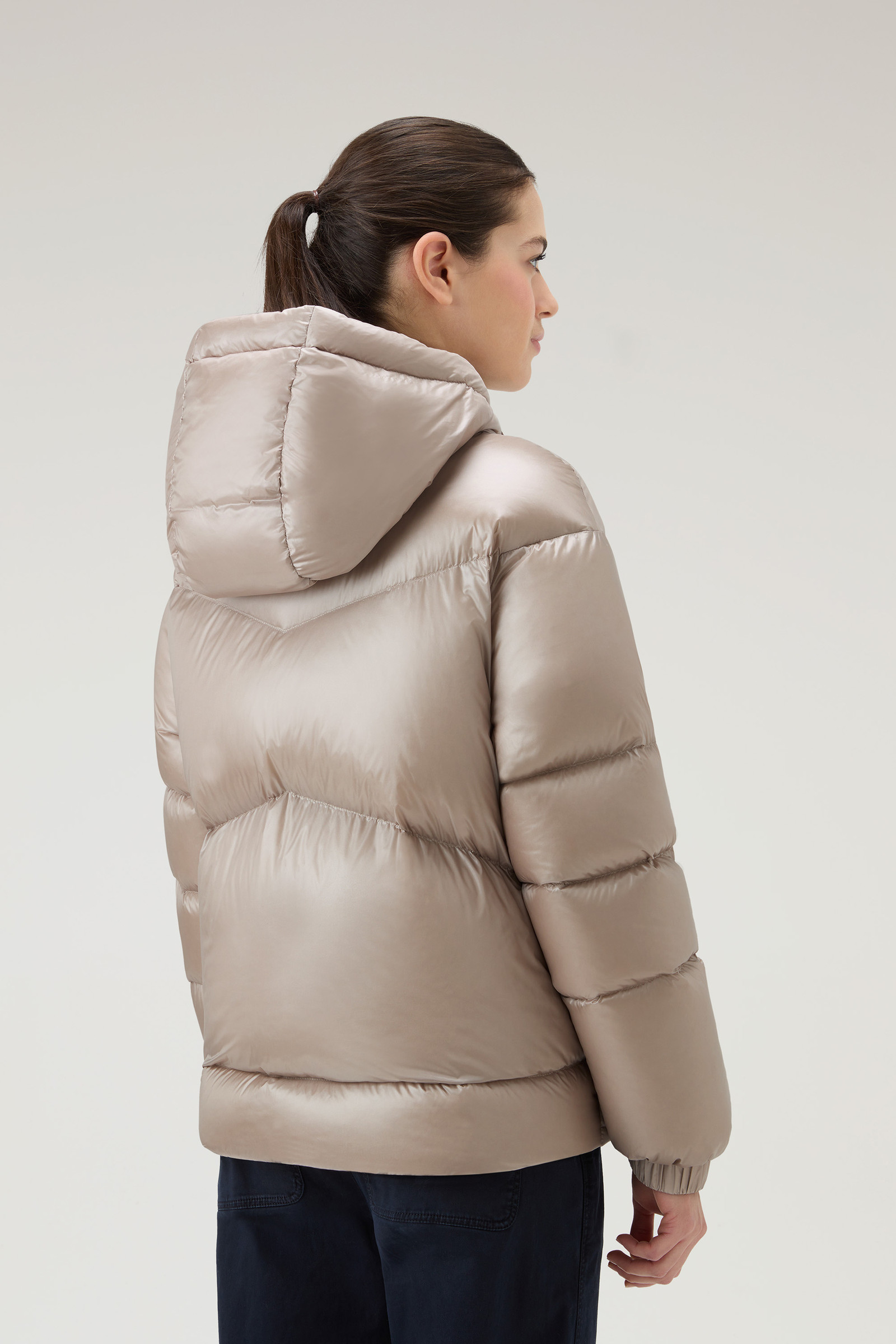 Aliquippa Short Down Jacket in Glossy Nylon - Women - Taupe