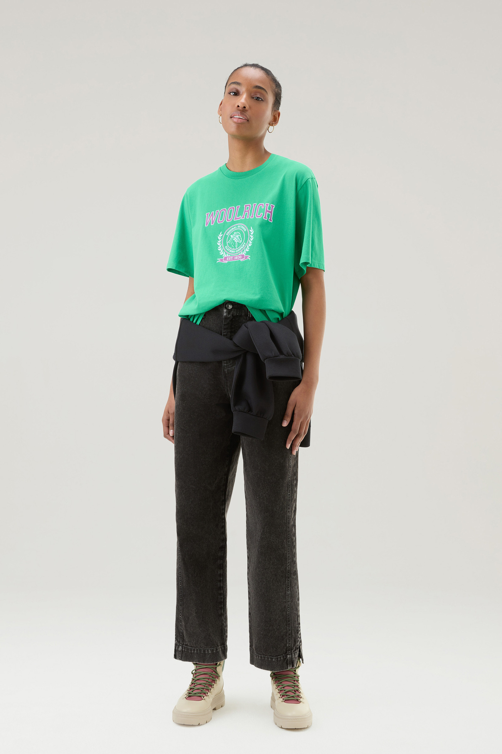 Ivy Crewneck T-Shirt in Pure Cotton Green photo 2 | Woolrich