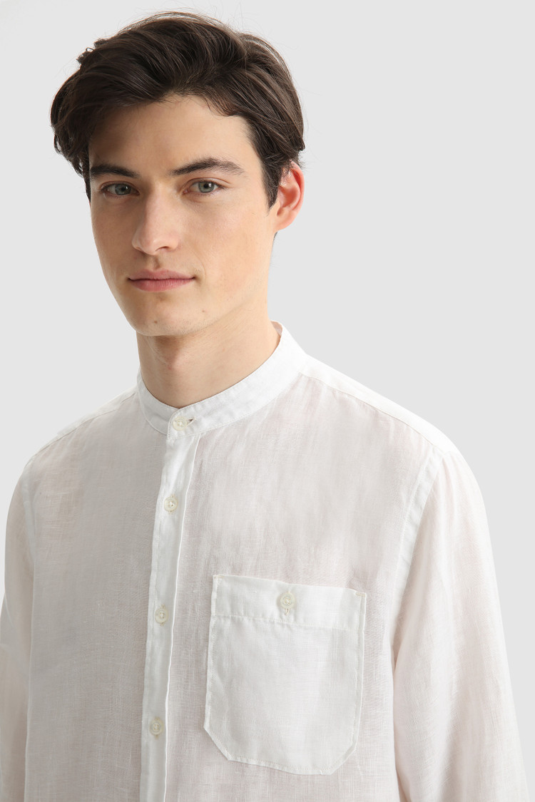 Linen band collar shirt