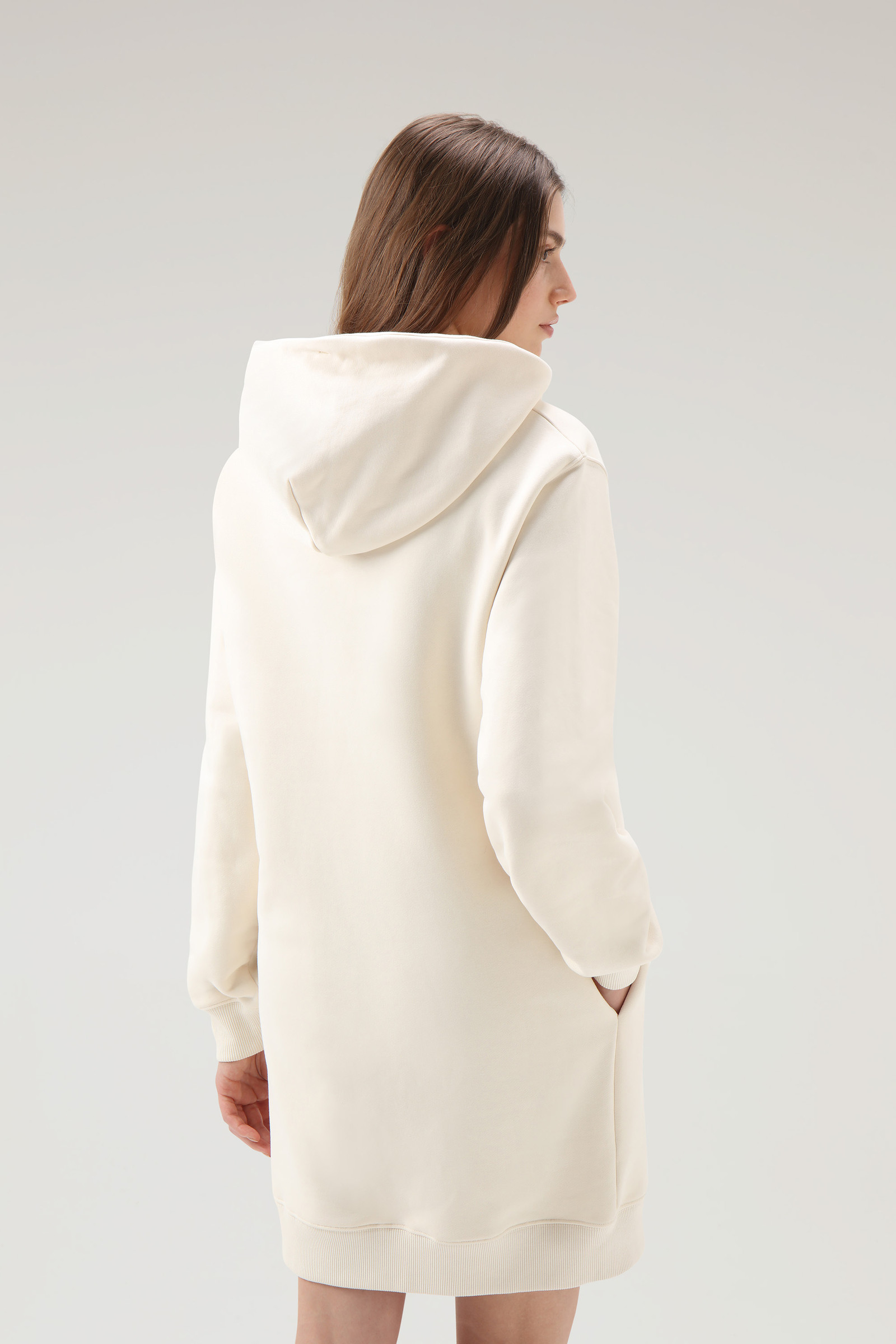 Lange jurk van katoenfleece met capuchon wit photo 3 | Woolrich
