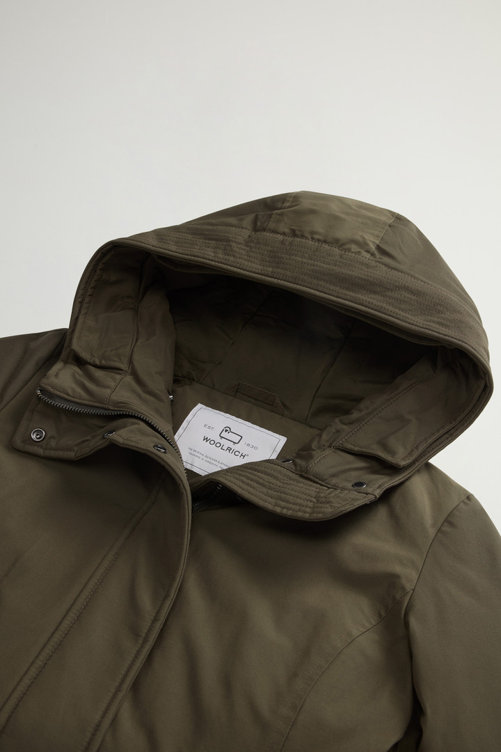 Boulder Parka in Ramar Cloth with Hood and Detachable Faux Fur Trim Green photo 7 | Woolrich