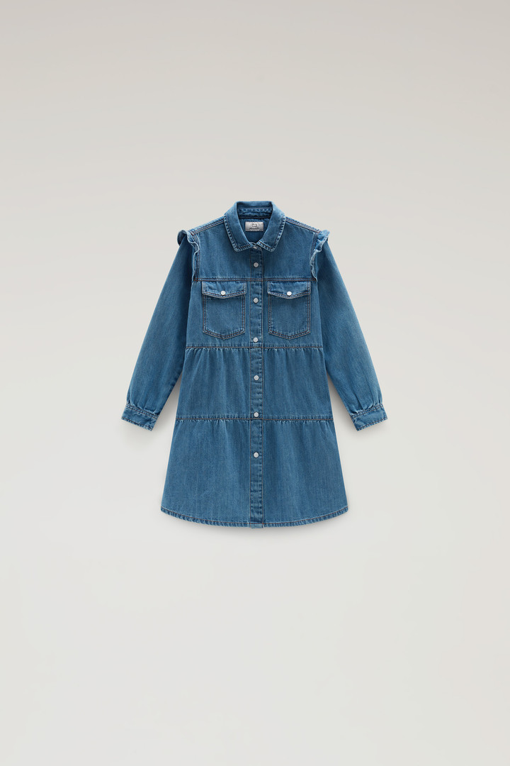 Woolrich Girls' Denim Dress with ruffles Blue Size 14