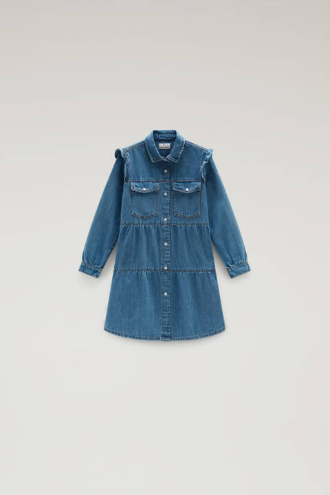 Girls' Denim Dress with ruffles Blue | Woolrich