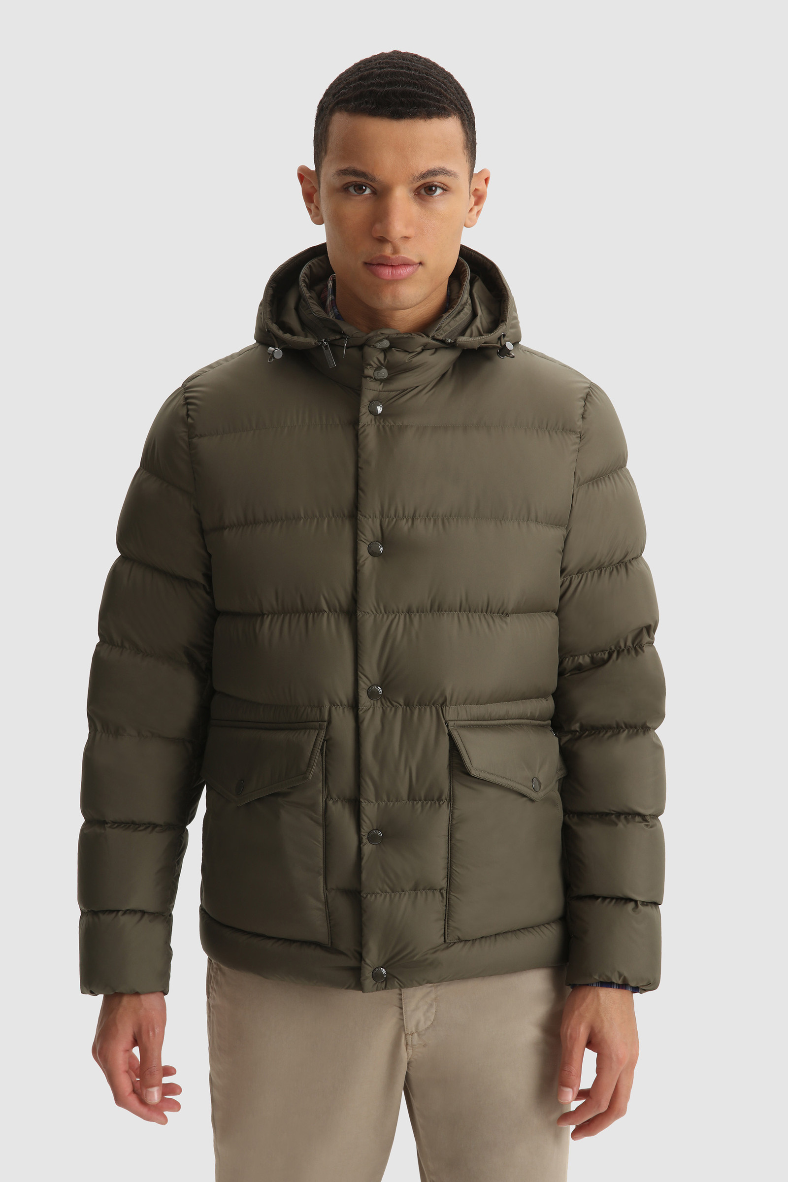 Men's Sierra Padded Jacket with Removable Hood Green | Woolrich USA