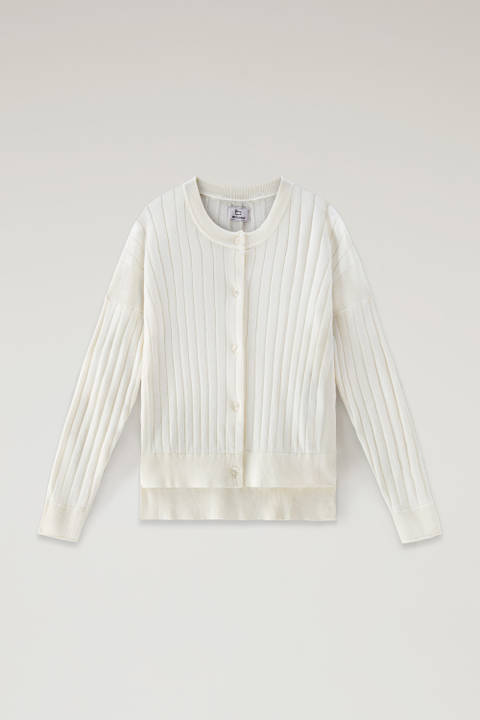 Cardigan en pur coton à côtes larges Blanc photo 2 | Woolrich