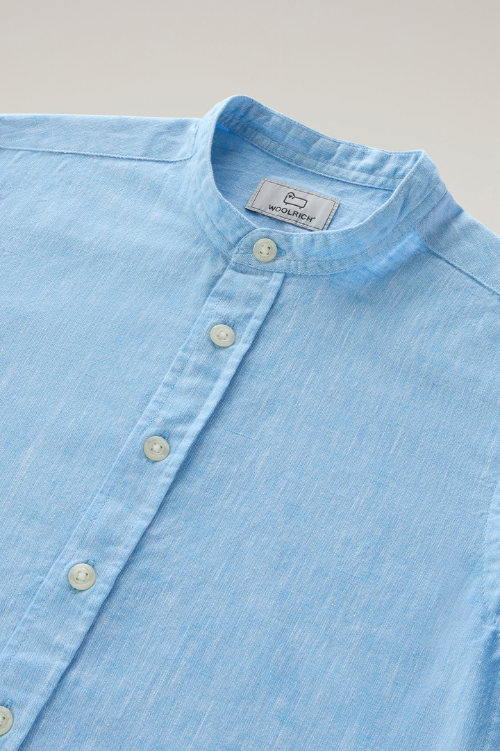 Girls' Band Collar Shirt in Cotton-Linen Blend Blue photo 3 | Woolrich