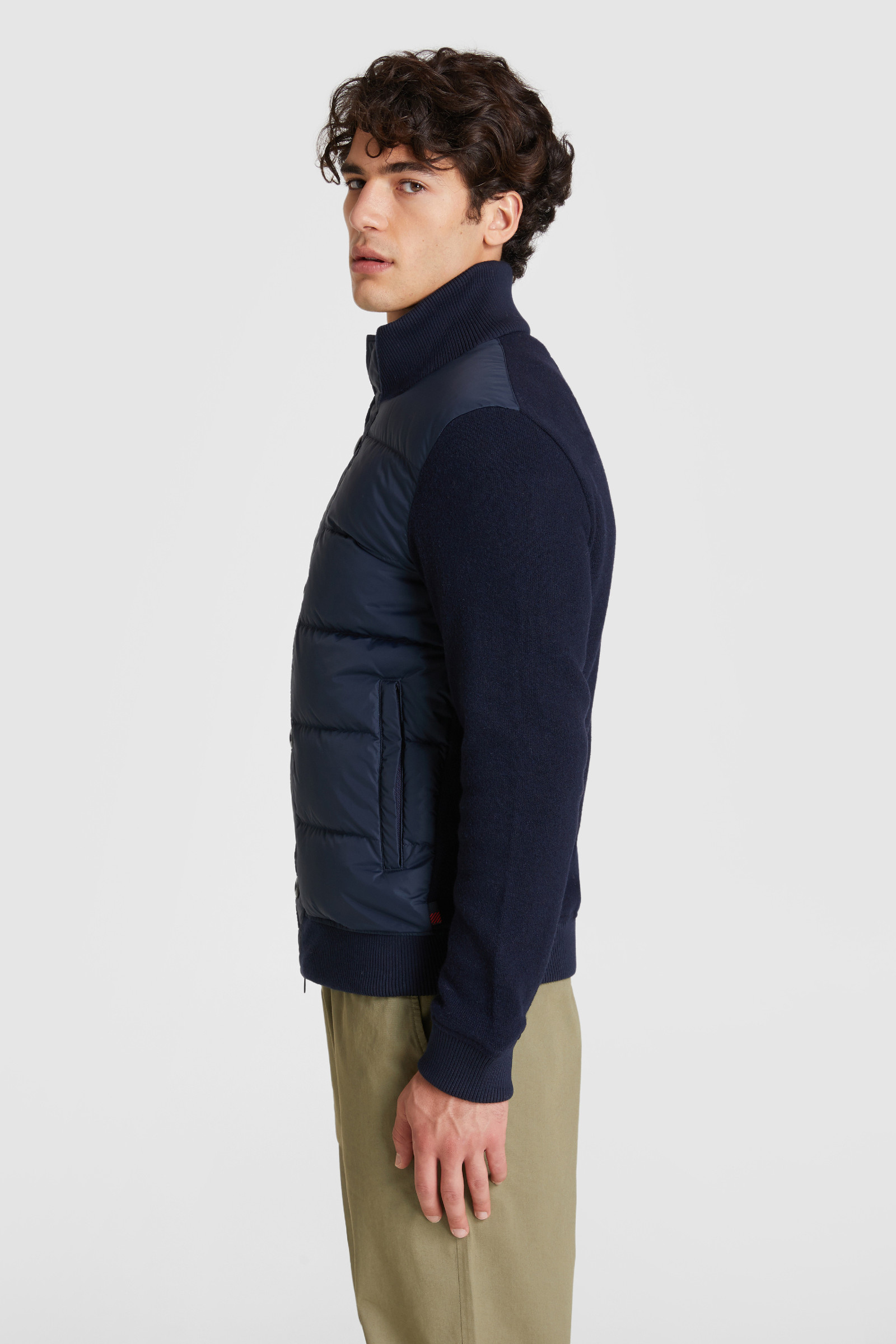 Padded Jacket With Wool-Cotton Blend Sleeves