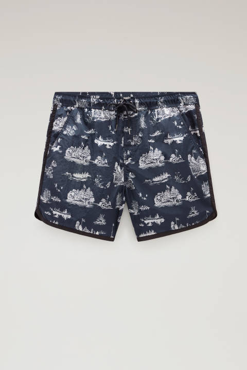 Zavikon Printed Boardshorts in Ripstop Crinkle Nylon Blue photo 2 | Woolrich