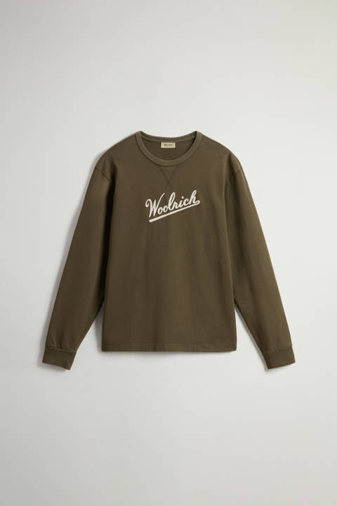 Pure Cotton Long-Sleeved T-Shirt with Embroidered Logo Green photo 2 | Woolrich