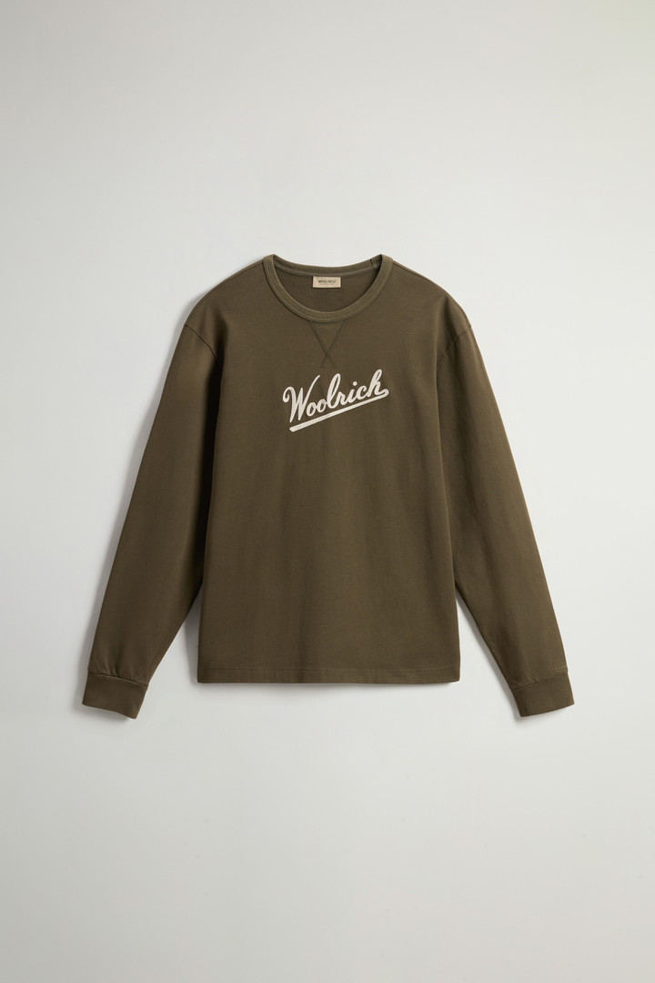 Pure Cotton Long-Sleeved T-Shirt with Embroidered Logo Green photo 5 | Woolrich