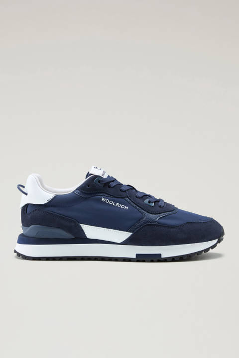 Retro Leather Sneakers with Nylon Details Blue | Woolrich