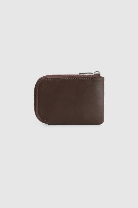 Compact Leather Wallet with Zipper Brown photo 2 | Woolrich