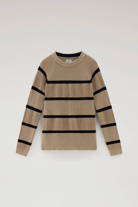 Gestreifter Sweater mit Rundhalsausschnitt aus reiner Baumwolle Beige photo 2 | Woolrich