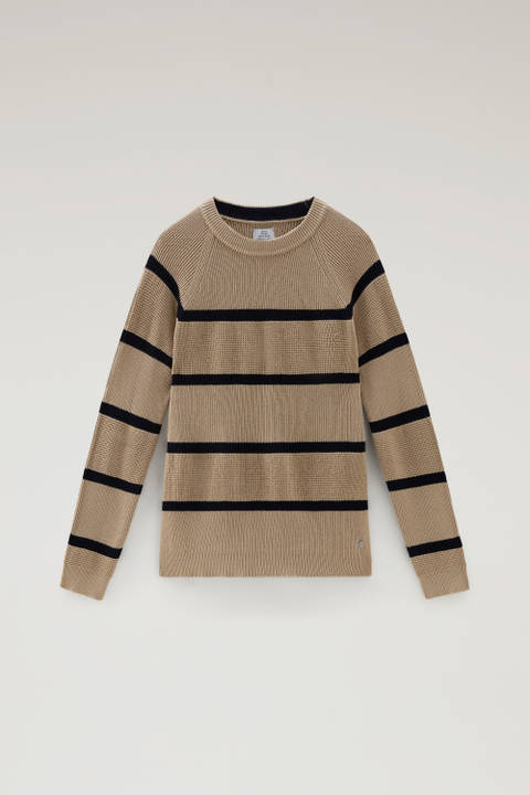 Striped Crewneck Sweater in Pure Cotton Beige photo 2 | Woolrich
