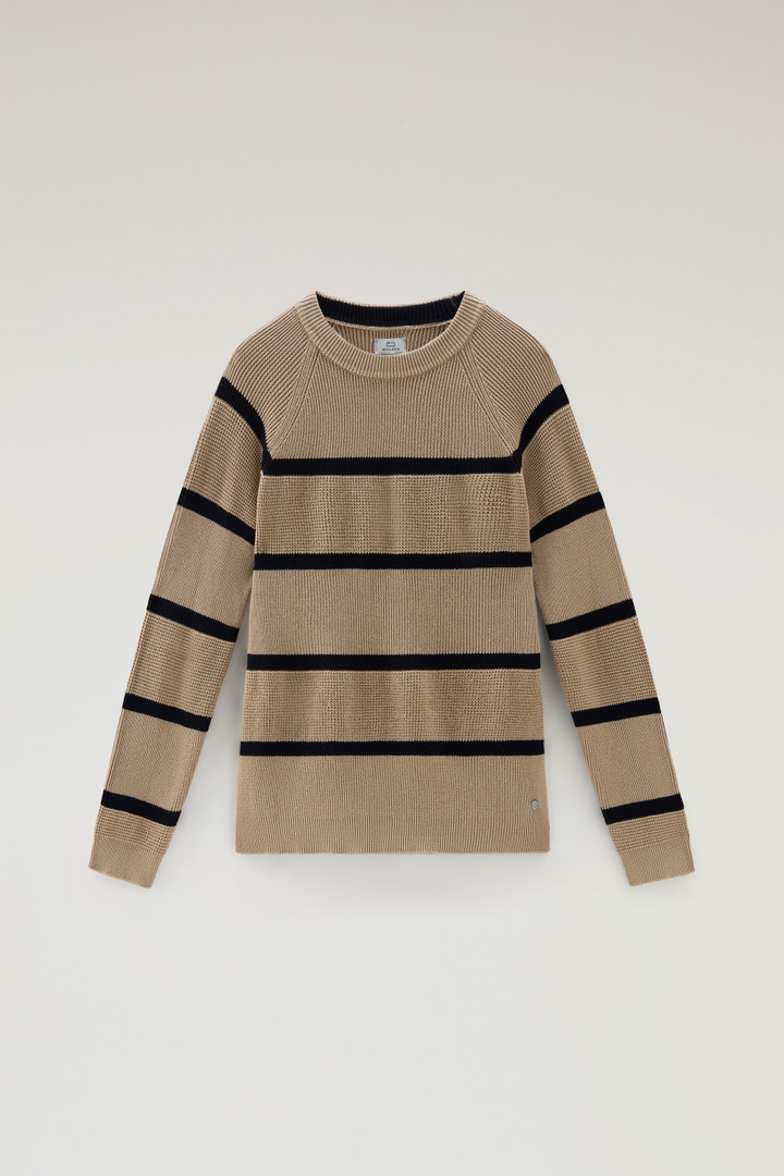 Striped Crewneck Sweater in Pure Cotton Beige photo 5 | Woolrich
