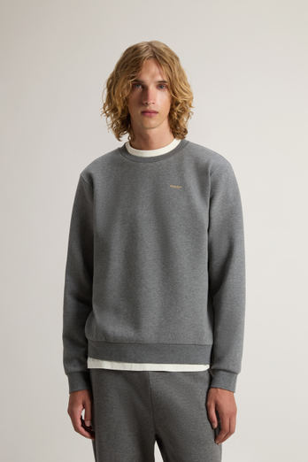 Crewneck Sweatshirt in Cotton-Blend Interlock with Logo Gray | Woolrich