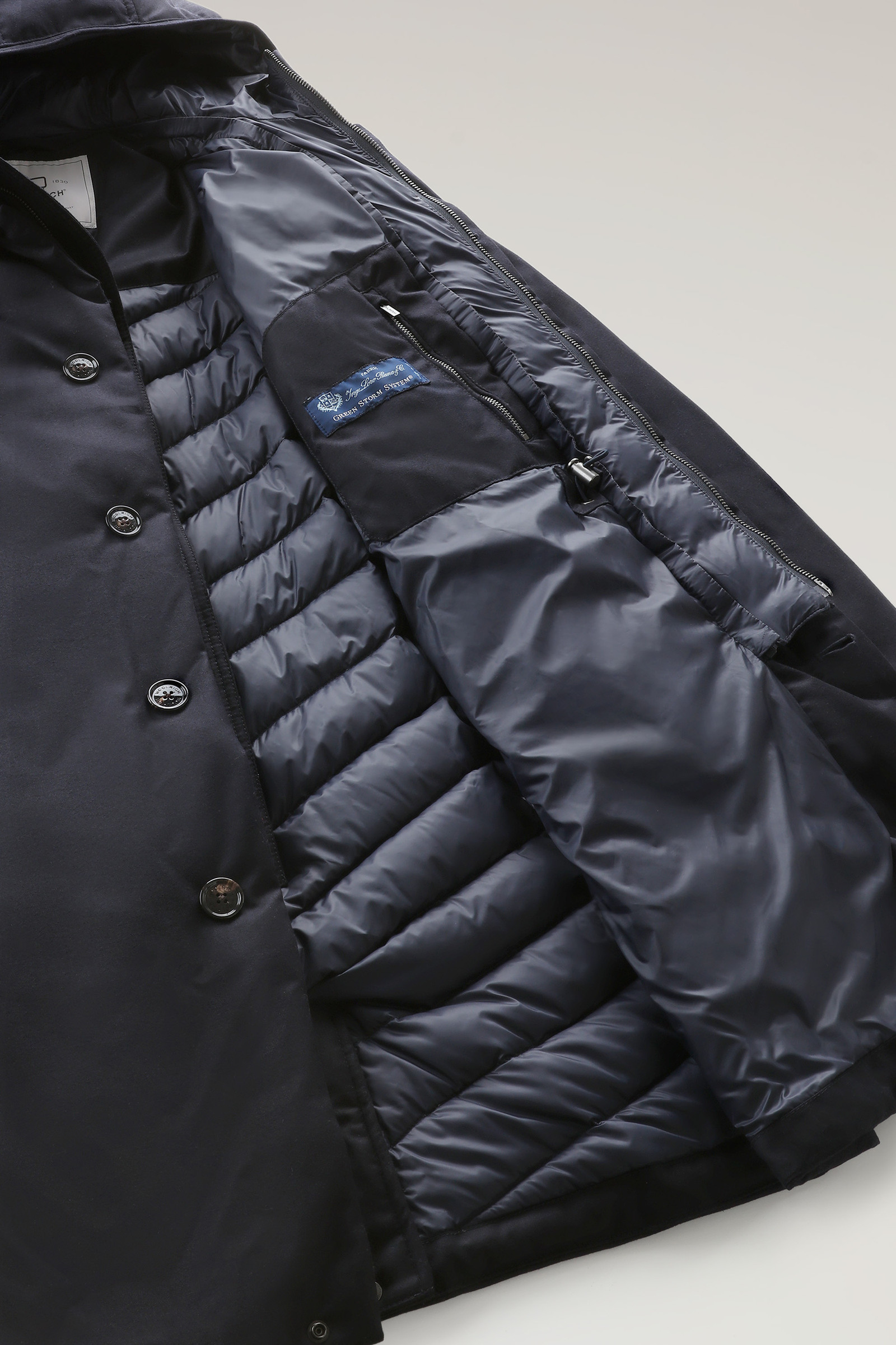 Luxury 2-in-1 jas van fijne Italiaanse wol en zijde, gemaakt van Loro Piana-stof blauw photo 10 | Woolrich