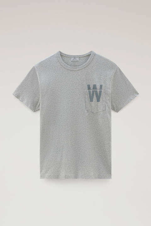T-Shirt aus reiner Baumwolle mit kleiner Tasche Grau photo 2 | Woolrich