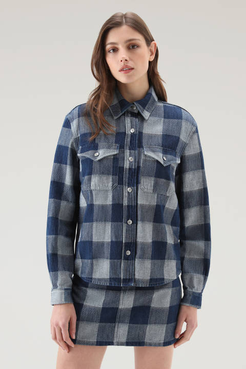 Kariertes Shirt aus reinem Baumwolldenim Blau | Woolrich