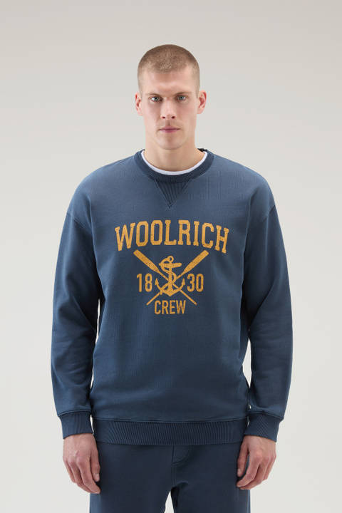 Garment-Dyed Crewneck Sweatshirt with Graphic Print Blue | Woolrich