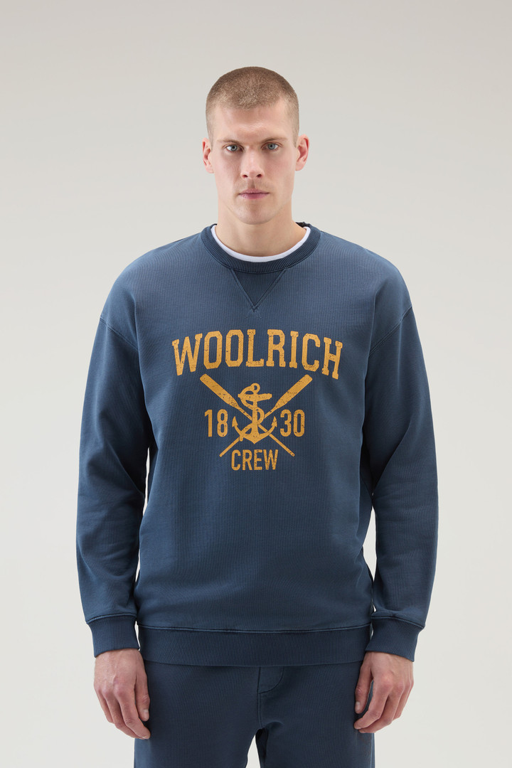 Pure Cotton Crewneck Sweatshirt with Graphic Print Blue photo 1 | Woolrich