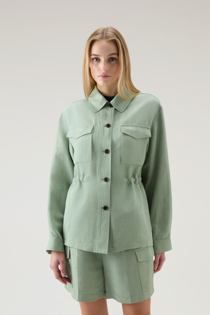 Woolrich Women Overshirt in Linen Blend Green Size S