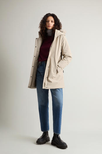 Firth Parka in Tech Softshell with Removable Faux Fur Collar Beige | Woolrich