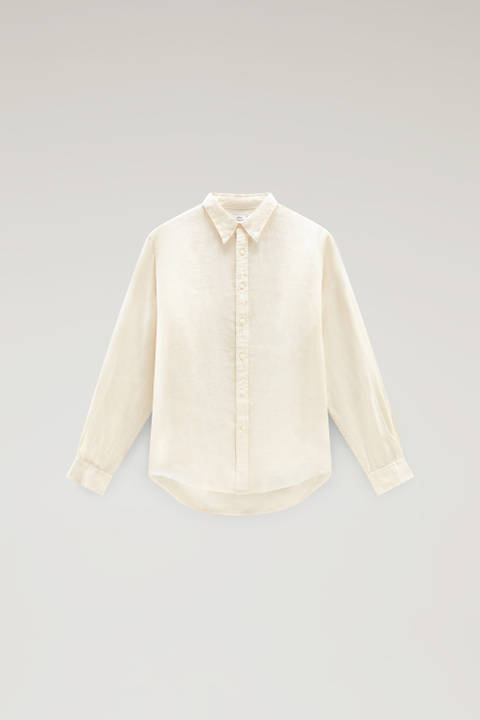 Overhemd van achteraf geverfd, zuiver linnen Wit photo 2 | Woolrich