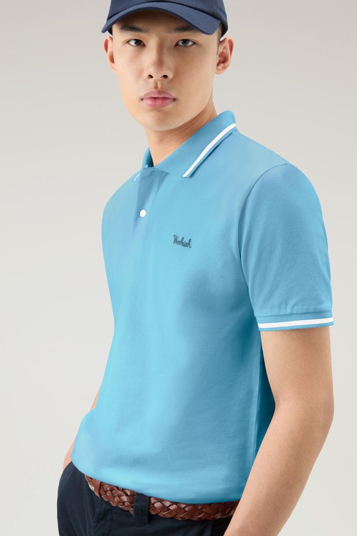 Monterey Polo Shirt in Stretch Cotton Piquet with Striped Edges Blue photo 4 | Woolrich